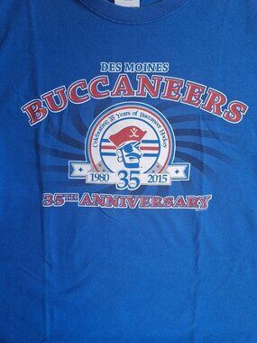 T Shirt Des Moines Buccaneers Hockey 2015 35th Anniversary Adult Size L Large
